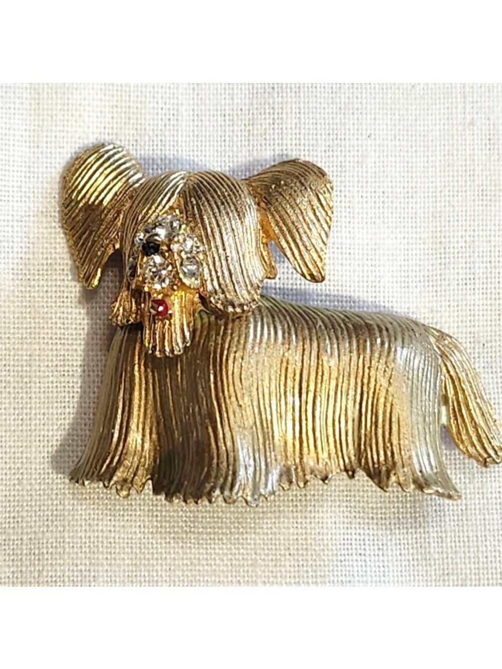 Vintage Gold-Tone Lhasa Apso Brooch Rhinestone Accents Doggie Jewelry - Picture 4 of 5